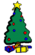 Christmas Tree with yellow, blue and red lights. 